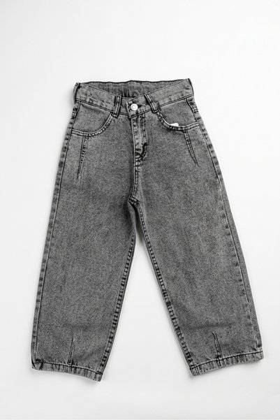 NURTOPU Boy's Denim Trousers Baggy Style Pants Fume Color Single Bottom 1 Piece with Adjustable Waistband, Baggy Cut, Gray Color, Suitable for All Seasons.