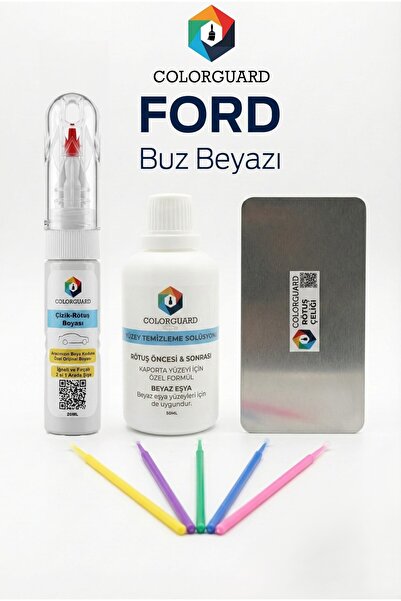 COLORGUARD Ford Buz Beyazı Rötuş Boyası 2 si 1 Arada İğneli Fırçalı, Solüsyon...