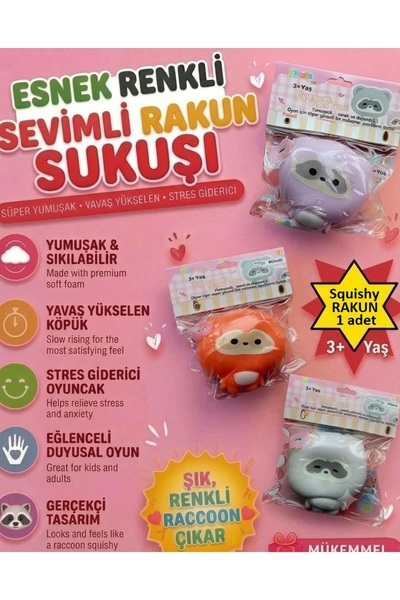 OYUNCAKSAHİLİ Rakun Sukuşi 9x9cm Skuşi XL Büyükboy 1 Adet Squishy Yeni Viral ...