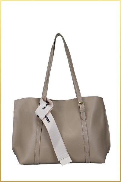 birizmoda White Scarf Detailed Hand and Shoulder Bag - Mink