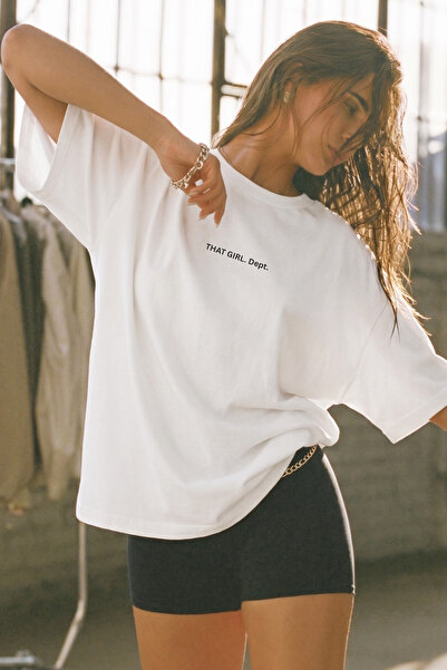 The Champ Clothing Women's Oversize T-Shirt Girl Dept Printed White – Crew Ne...