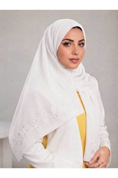 Veil Designer White Japanese Fabric Veil with Embroidery on Both Sides, Roses...