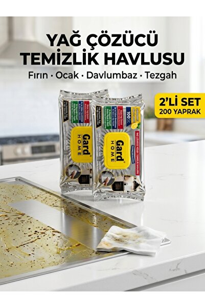 Yağ Çözücü Yüzey Temizlik Havlusu 2 x 100 Yaprak (200 Adet) - Fırın, Davlumbaz, Ocak, Mangal Yağ Sökücü XL Islak Mendil