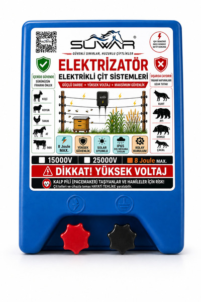 SUWAR Sensörlü Elektrikli Çit Makinası 8 Joule Domuz İnek Koyun Keçi Yaban Ha...