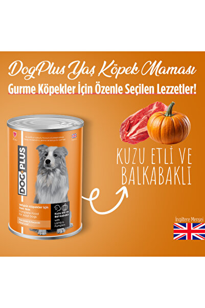 DogPlus Pate Kuzu Etli ve Balkabaklı Yetişkin Köpek Konserve Yaş Mama 395 Gr x 24 Adet