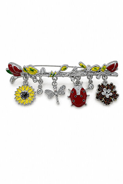 Stelle Jewelry Doğa Temalı Sallantılı Broş 8 cm – Ayçiçeği, Yusufçuk ve Uğur ...