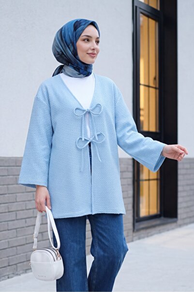 Modamorfo Double Lace Front Honeycomb Pattern Kimono - Baby Blue