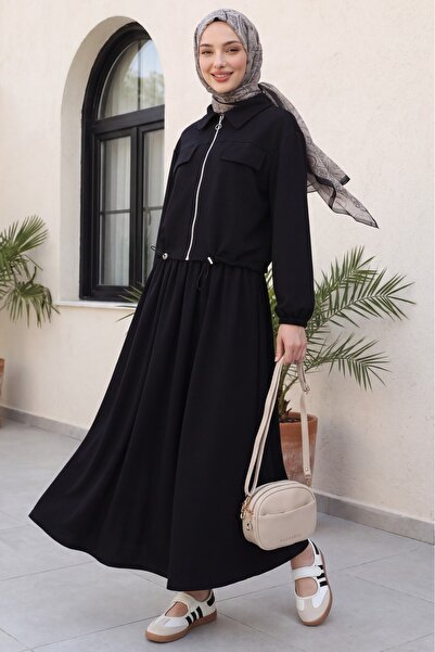 Modamorfo Zippered Waistband with Elastic Detail, Shirt Collar, Pocket Cover ...