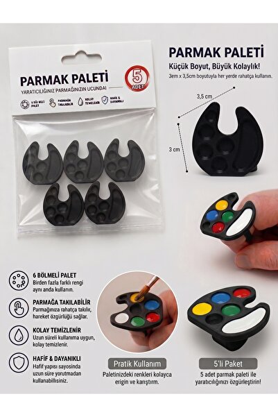 No19 Atölye Mini Boya Paleti, 5'li Set – Nail Art, Taş Boyama, Minyatür, Hobi...