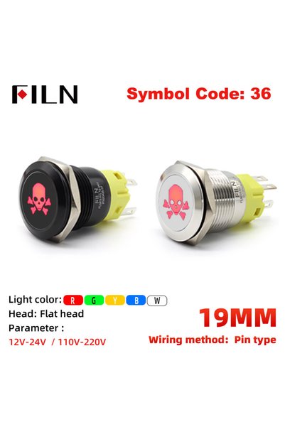 Choice40 19mm Stainless Steel Latching NO.36 FILN Warning LED 12V 19mm Indica...