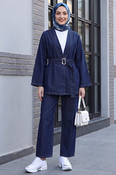 Modamorfo Denim Kimono Set with Belted Trousers -K.Laci