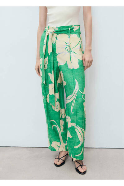 MANGO Woman Desenli kemerli pantolon