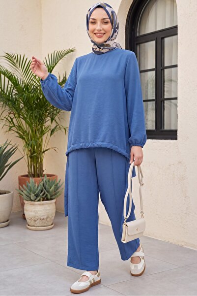 Modamorfo Drawstring Front Trousers Ayrobin Loose Fit Set -Indigo