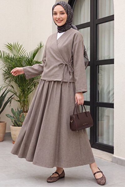 Modamorfo Lace-Up Front Wool Effect Winter Suit - Earthy
