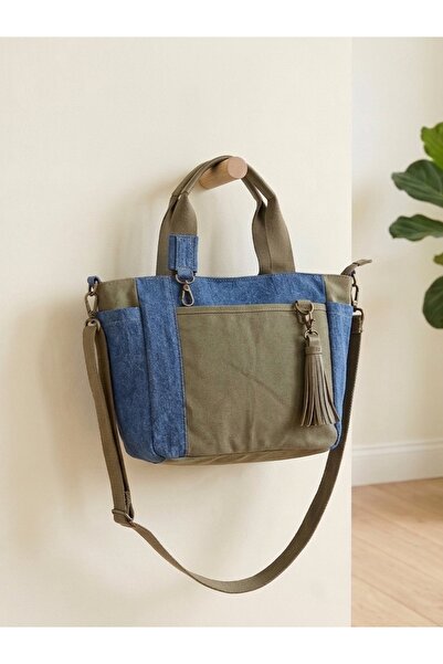 MOKA pasaj UNI Tote Mumlu Kanvas ve Denim Omuz ve El Çantası (uzun ayarlanabi...