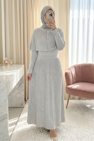 Modamorfo Skirt Corded Fabric Long Knitwear Dress with Elastic Waist and Cape...