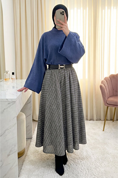 Modamorfo Half neck crop knit sweater - indigo