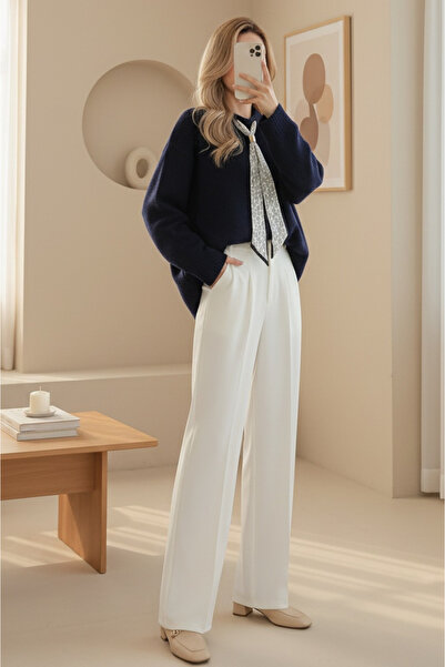 Modamorfo Soft Knit Sweater with Scarf - Navy