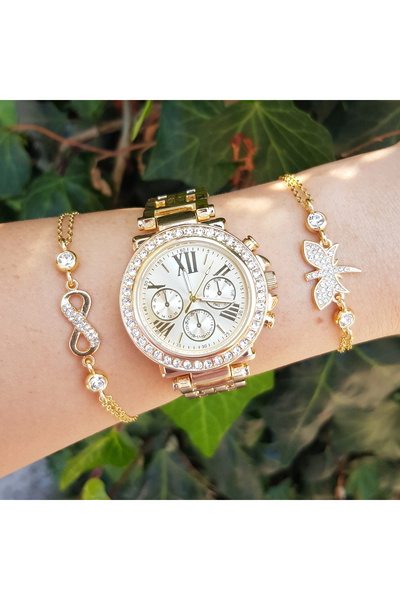 istanbul form Gold Metal Kordon Kadın Saat Kombini 3218