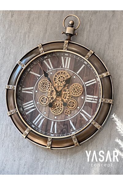 YASAR CONCEPT Nostalith Metal Çarklı Duvar Saati 62 Cm