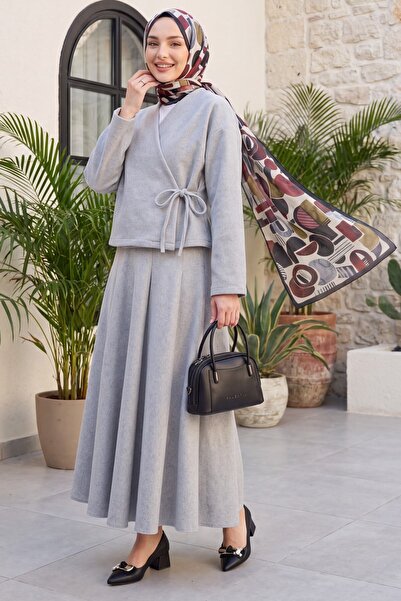 Modamorfo Tied-Front Skirted Cashmere Kimono Set - Gray