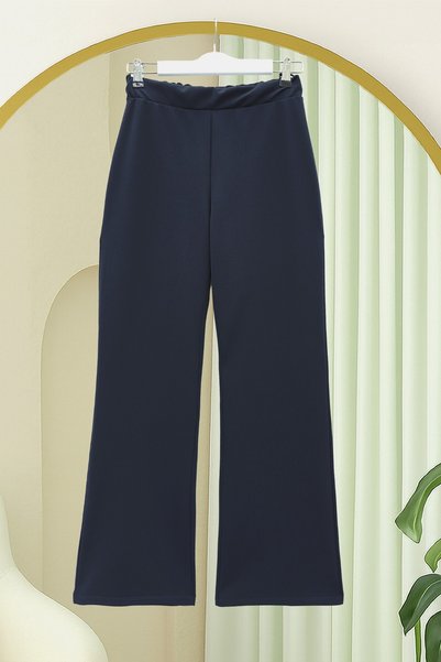 Modamorfo Imported Fabric Flared Trousers - Navy Blue