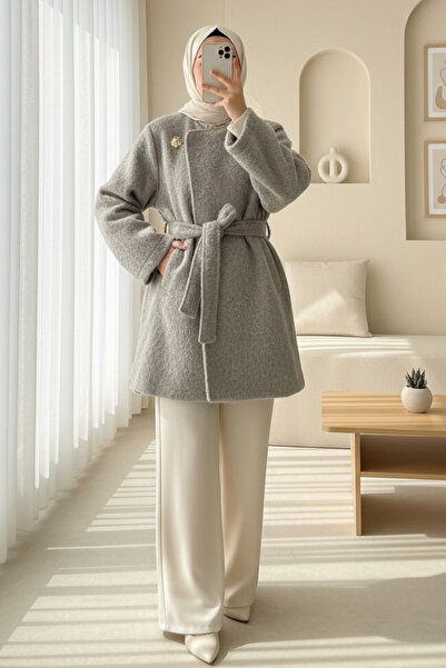 Modamorfo Lined Single Button Belted Bearded Cap - Stone