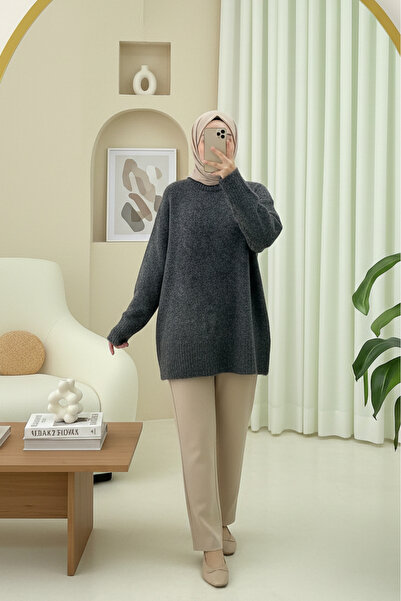 Modamorfo Round Neck Casual Soft Knit Sweater - Smoked