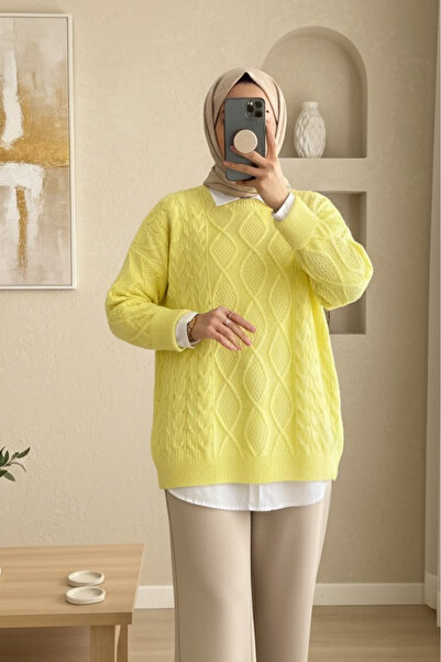 Modamorfo Honeycomb Pattern Winter Casual Knit Sweater -Yellow