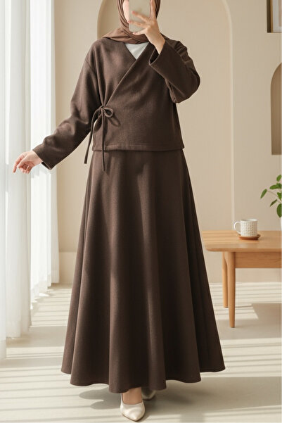 Modamorfo Tied-Front Skirted Cashmere Kimono Set - Brown