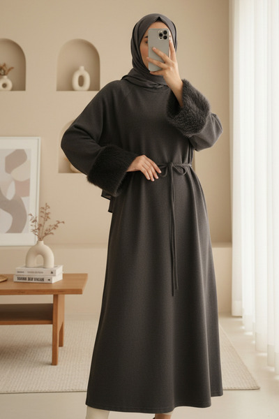 Modamorfo Long Thessaloniki Dress with Feathered Sleeves and Tie at the Waist...