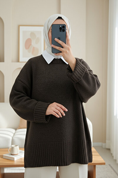 Modamorfo Crew Neck Skirt Ribbed Loose Knit Sweater -K. Coffee