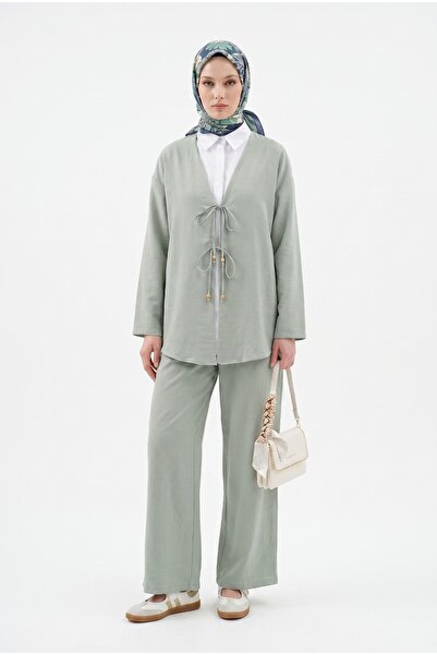 Modamorfo Double Tie Front Kimono Set with Pants -Mint