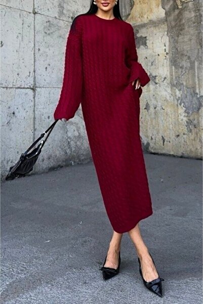 Modamorfo Hair Knitwear Dress - Burgundy
