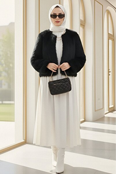 Modamorfo Fur Coat with Lining - Black