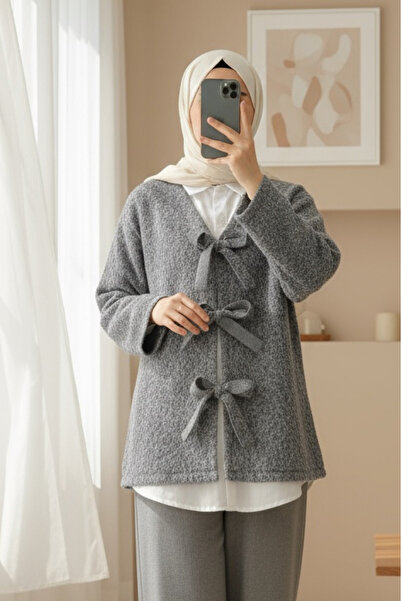 Modamorfo Tie-Front Frayed Cashmere Jacket - Gray
