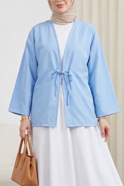 Modamorfo Lace Front Poplin Kimono - Baby Blue