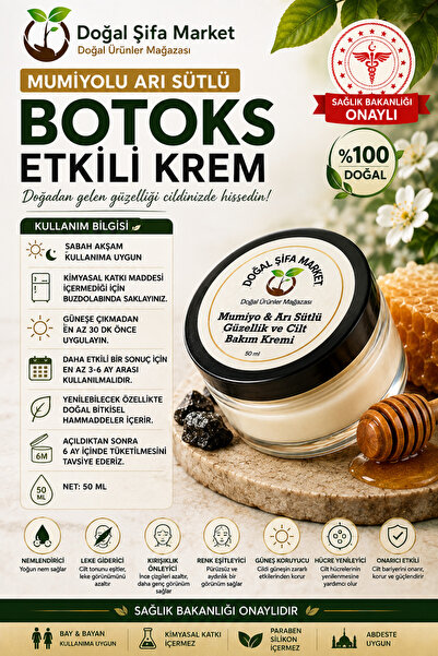 Mumiyo Arı Sütlü Mumiyolu Yüz Bakım Kremi 50 ml –Şişe Form, Günlük Kullanım