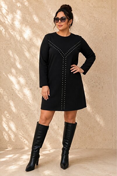 FOR ESRA BIG TREND Women's Plus Size Trok Accessory Detail Crew Neck Back Zip...