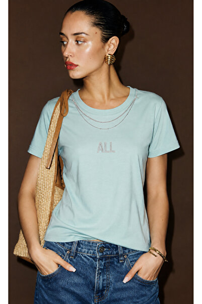 MODA Women's Chain Accessory Detailed 1St Quality T-Shirt