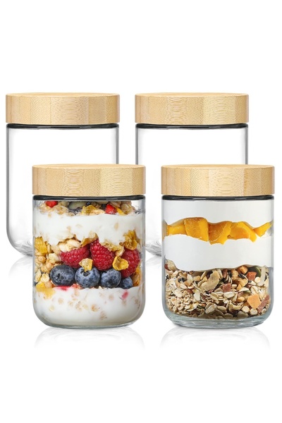 Choice 4pcs 500ml 4 Pack 16oz Overnight Oats Containers with Bamboo Lids Glas...