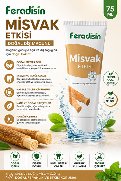 Feradisin Doğal Misvak Özlü Florürsüz Beyazlatıcı Ve Koruyucu Diş Macunu 90 g...