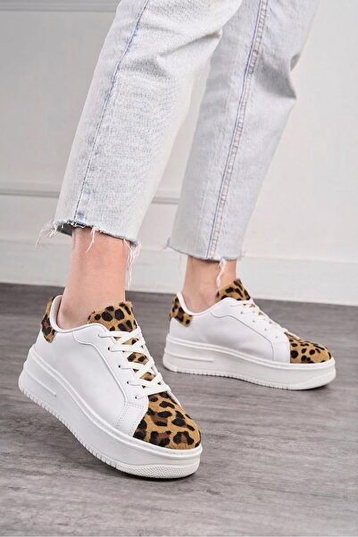 Nstil Daily Women's White Sneaker Lace-Up Lightweight Thick High-Sole Leopard...