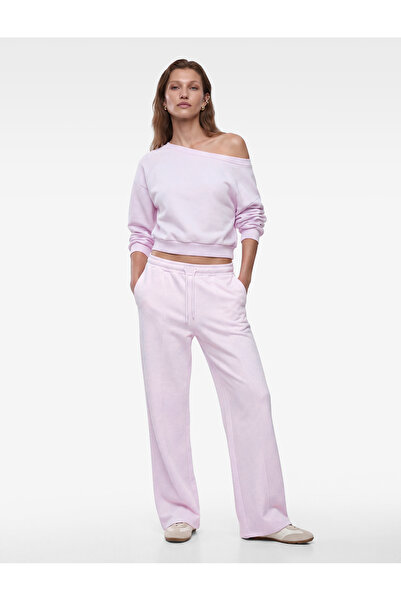 Koton Long Sleeve Three Thread Asymmetric Boat Neck Off Shoulder Sweatshirt