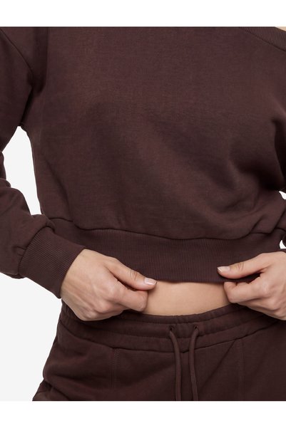 Koton Uzun Kollu Üç İplik Asimetrik Kayık Yaka Omzu Açık Sweatshirt