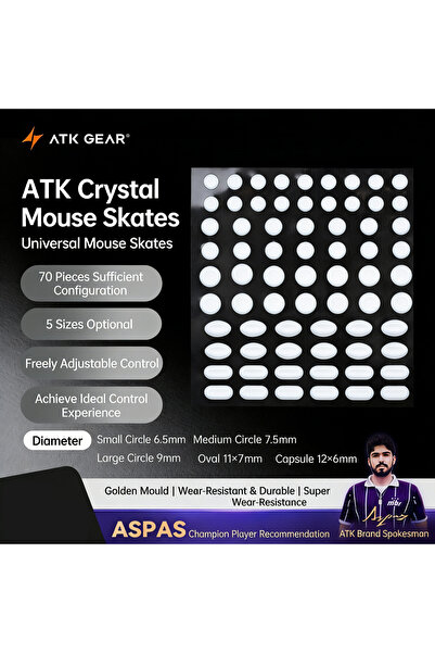 Choice 70 pcs ATK Crystal Jade PTFE Mouse Skates Universal 5 Sizes 70 Pieces ...