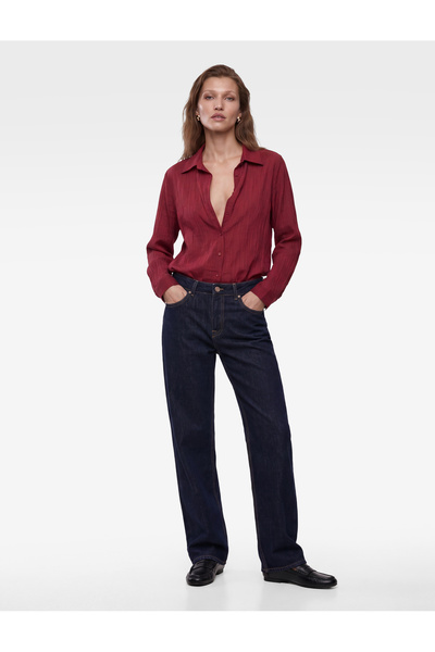 Koton Loose Collar Long Sleeve Buttoned Textured Oversize Shirt