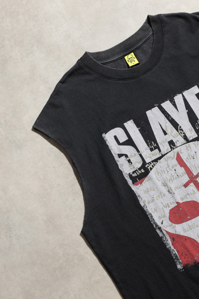 Overdrive Tricou fără mâneci unisex Slayer Vintage Oversize negru cu spălare cu acid