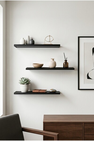 SARMOBİ Nest 3 Raflı Gizli Monte Uçan Raf Y:2 G:50 D:10 / Black Wood