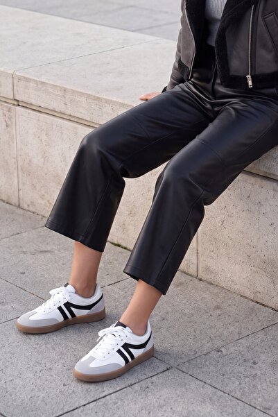 Marjin Kadın Sneaker Bağcıklı Düz Taban Spor Ayakkabı Tiyone Beyaz